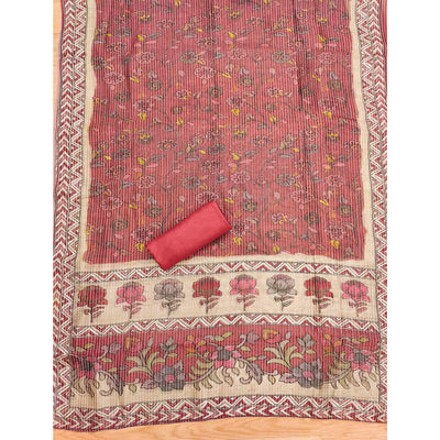 Gajari Pink  Floral Embroidered Chanderi Silk Dress Material