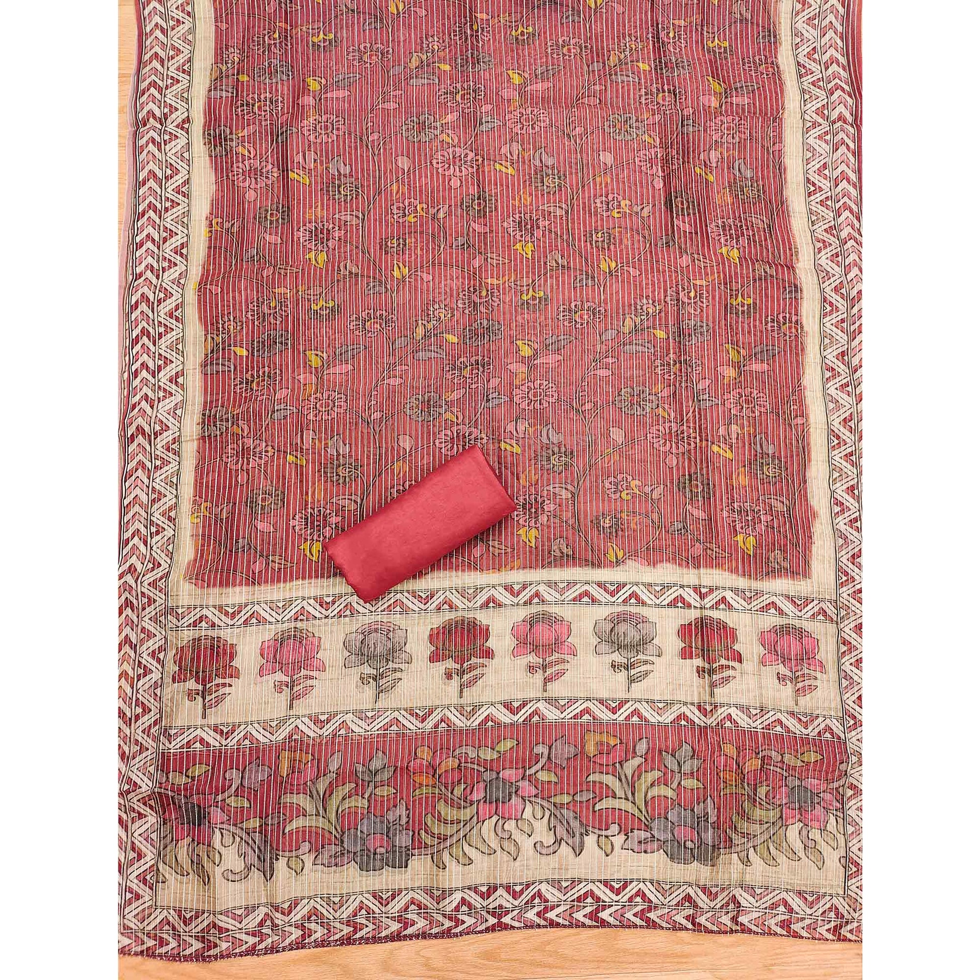Gajari Pink  Floral Embroidered Chanderi Silk Dress Material