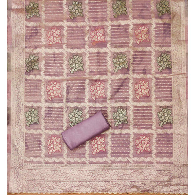 Lavender Woven With Handwork Simmer Jacquard Dress Material