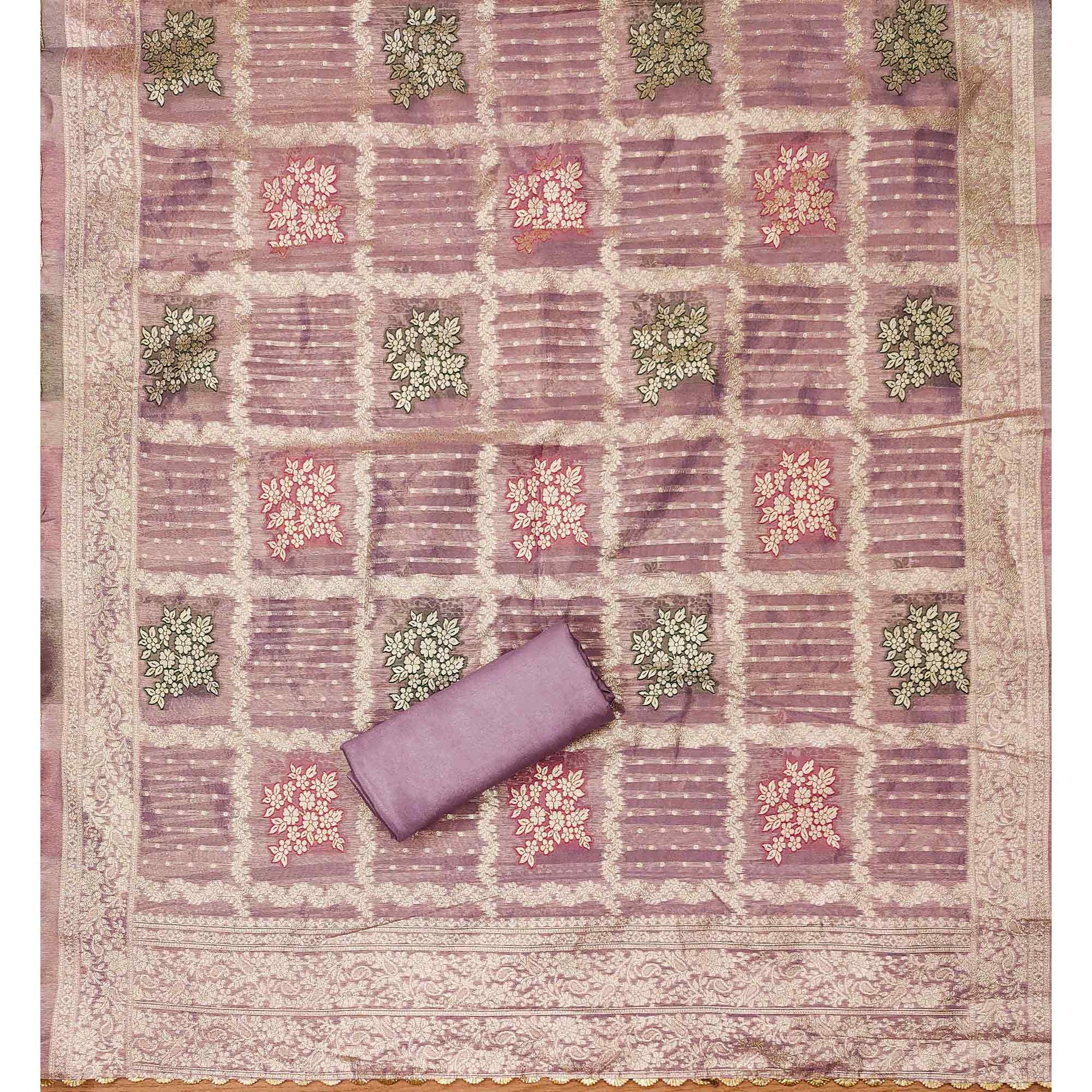 Lavender Woven With Handwork Simmer Jacquard Dress Material