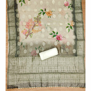 Cream Floral Sequins Embroidered Cotton Roman Silk Dress Material