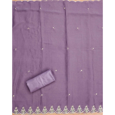 Lavender Floral Sequins Embroidered Georgette Dress Material