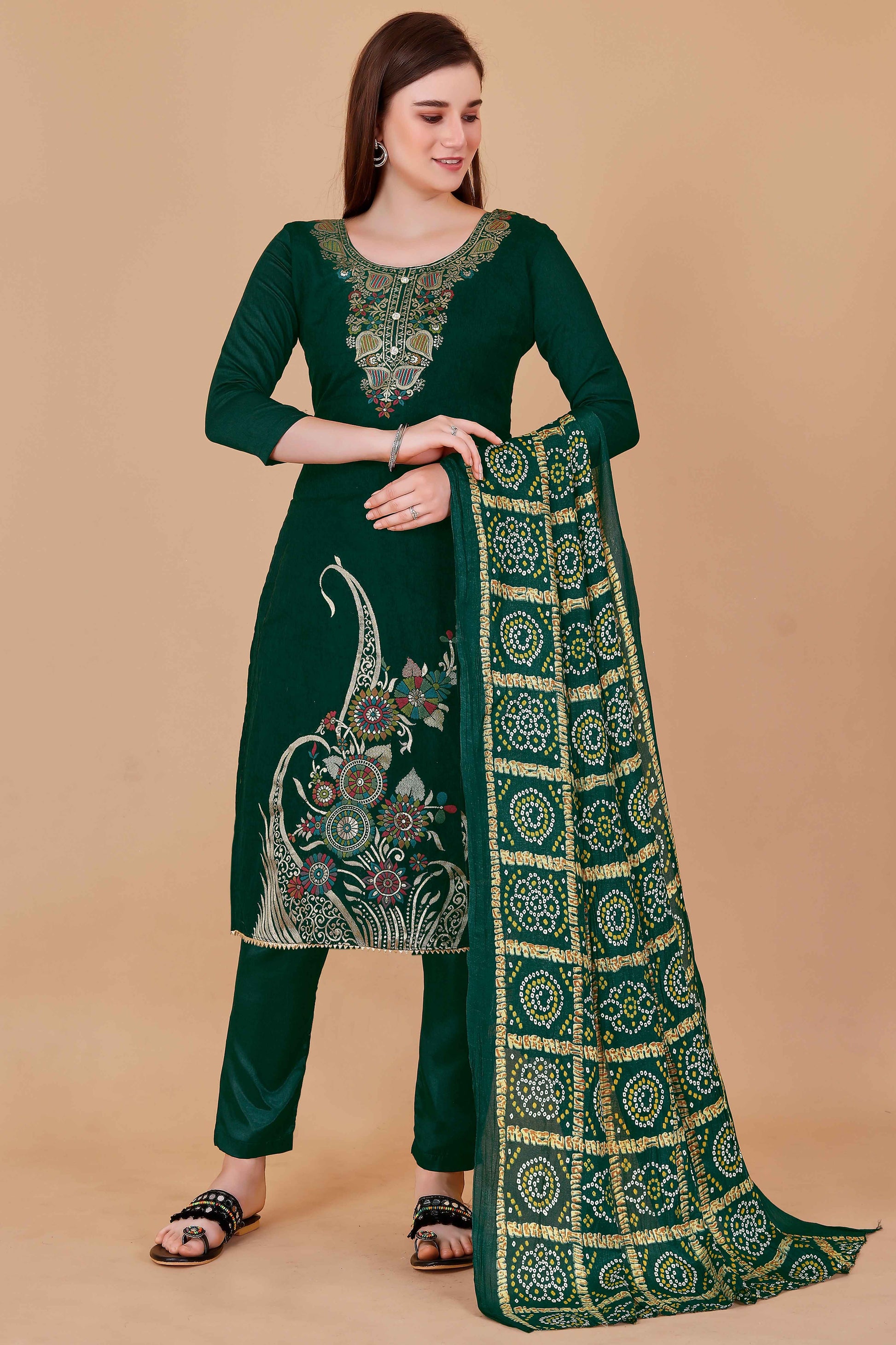 green-floral-woven-chanderi-jacquard-dress-material