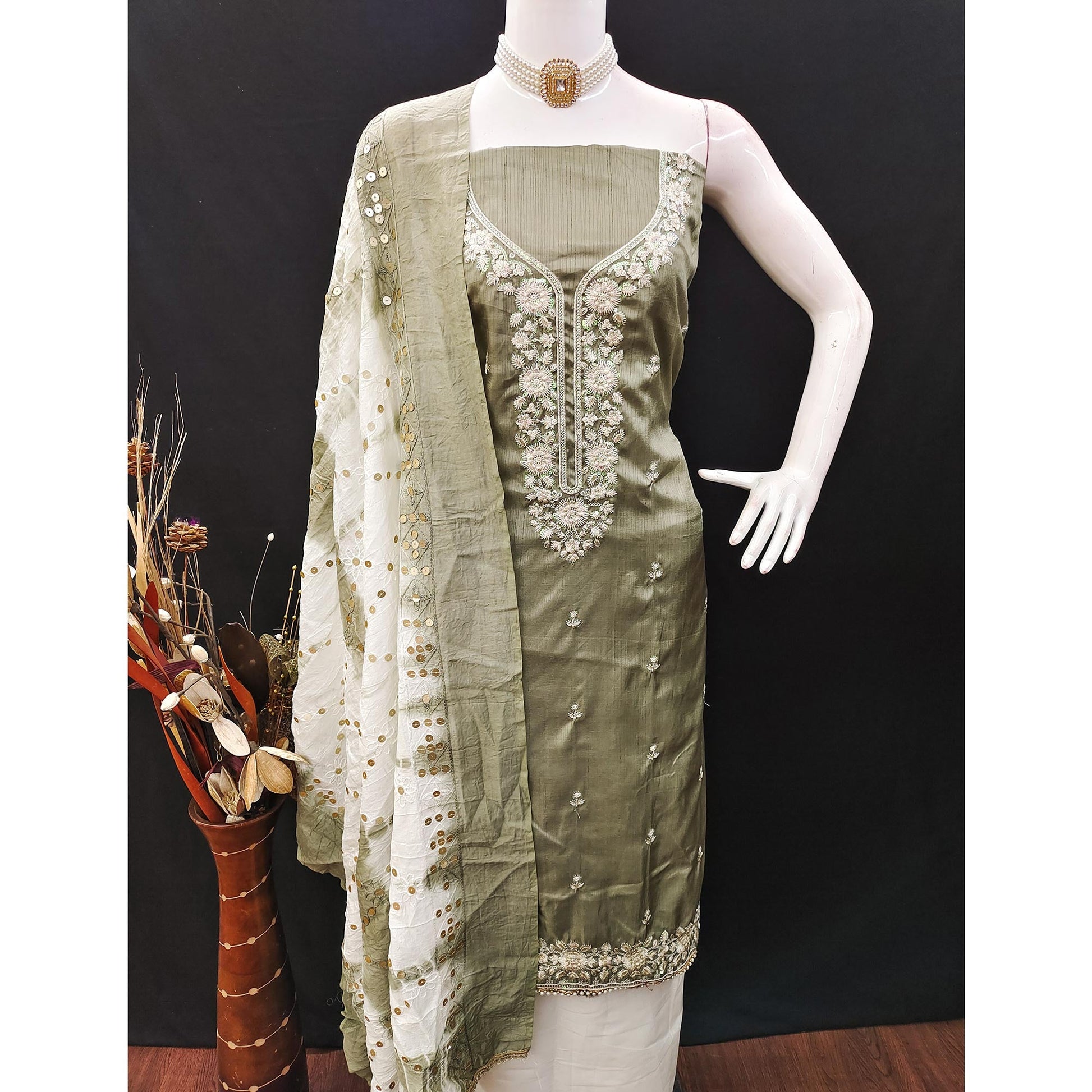green-floral-sequins-embroidered-art-silk-dress-material-40