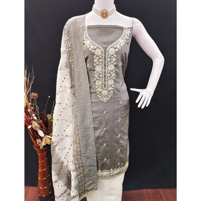 grey-floral-sequins-embroidered-art-silk-dress-material-7