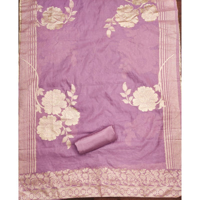 Lilac Purple Floral Embroidered Chinon Silk Dress Material