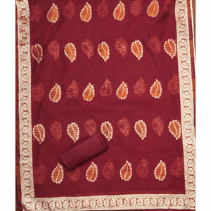 Maroon Floral Woven Shimmer Jacquard Dress Material