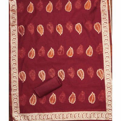 Maroon Floral Woven Shimmer Jacquard Dress Material