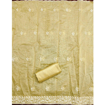 Light Yellow Floral Embroidered Modal Chanderi Silk Dress Material