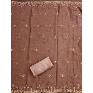 Brown Floral Embroidered Georgette Dress Material