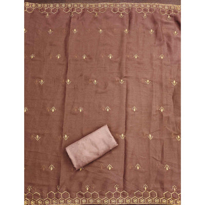 Brown Floral Embroidered Georgette Dress Material