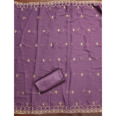 Lavender Floral Embroidered Georgette Dress Material