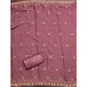 Mauve Floral Embroidered Georgette Dress Material