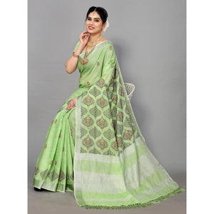 green-embroidered-cotton-silk-saree-with-tassels