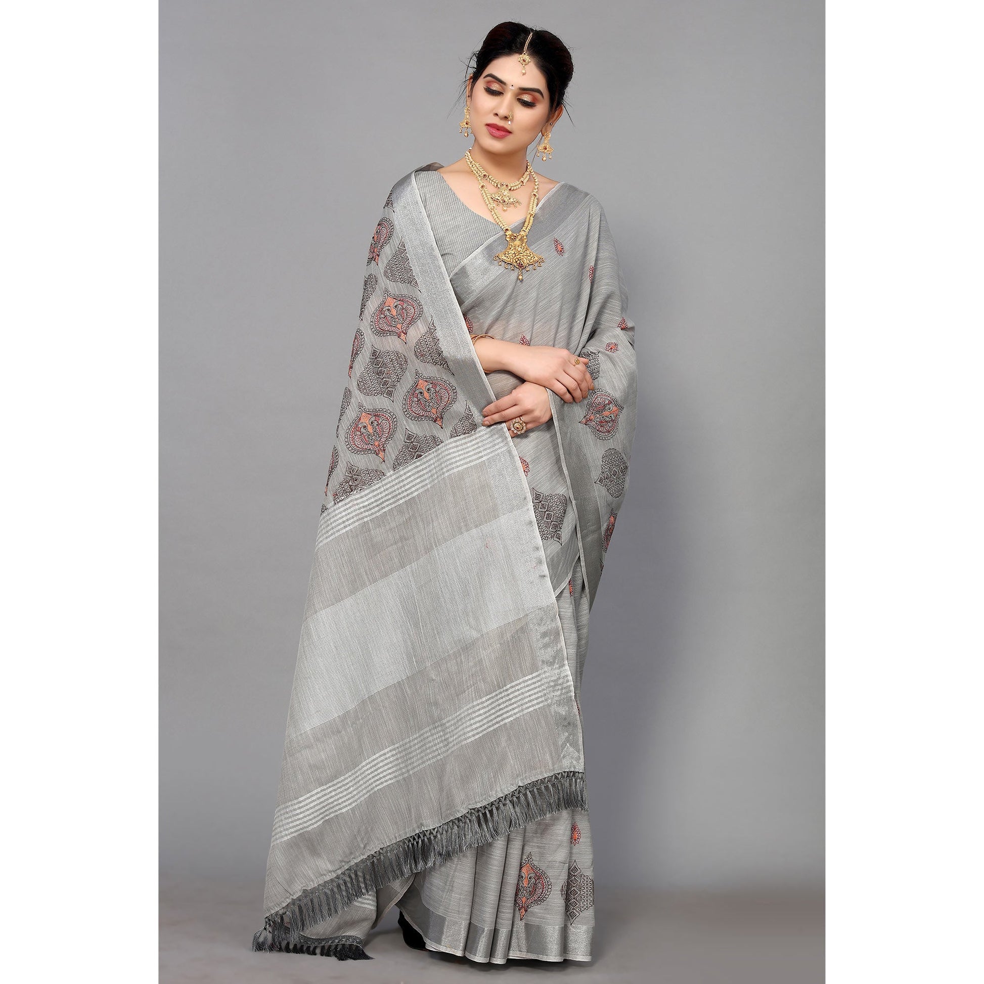 grey-embroidered-cotton-silk-saree-with-tassels