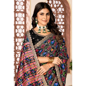 Black Printed Patola Tussar Silk Saree