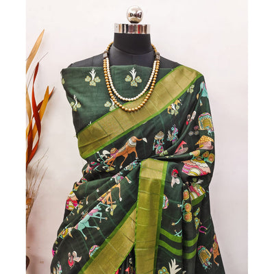 green-digital-printed-dola-silk-saree