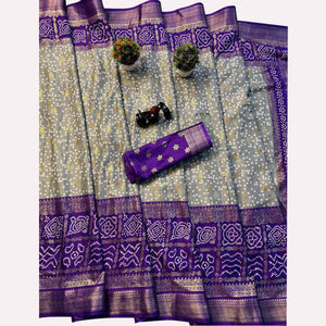 grey-purple-woven-with-bandhani-printed-dola-silk-saree