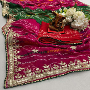 Multicolor Bandhani Printed Georgette Saree With Tassels