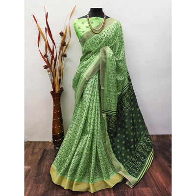 green-digital-printed-dola-silk-saree-with-jacquard-zari-board