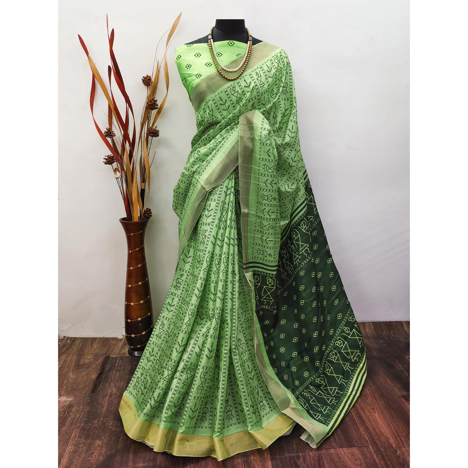 green-digital-printed-dola-silk-saree-with-jacquard-zari-board