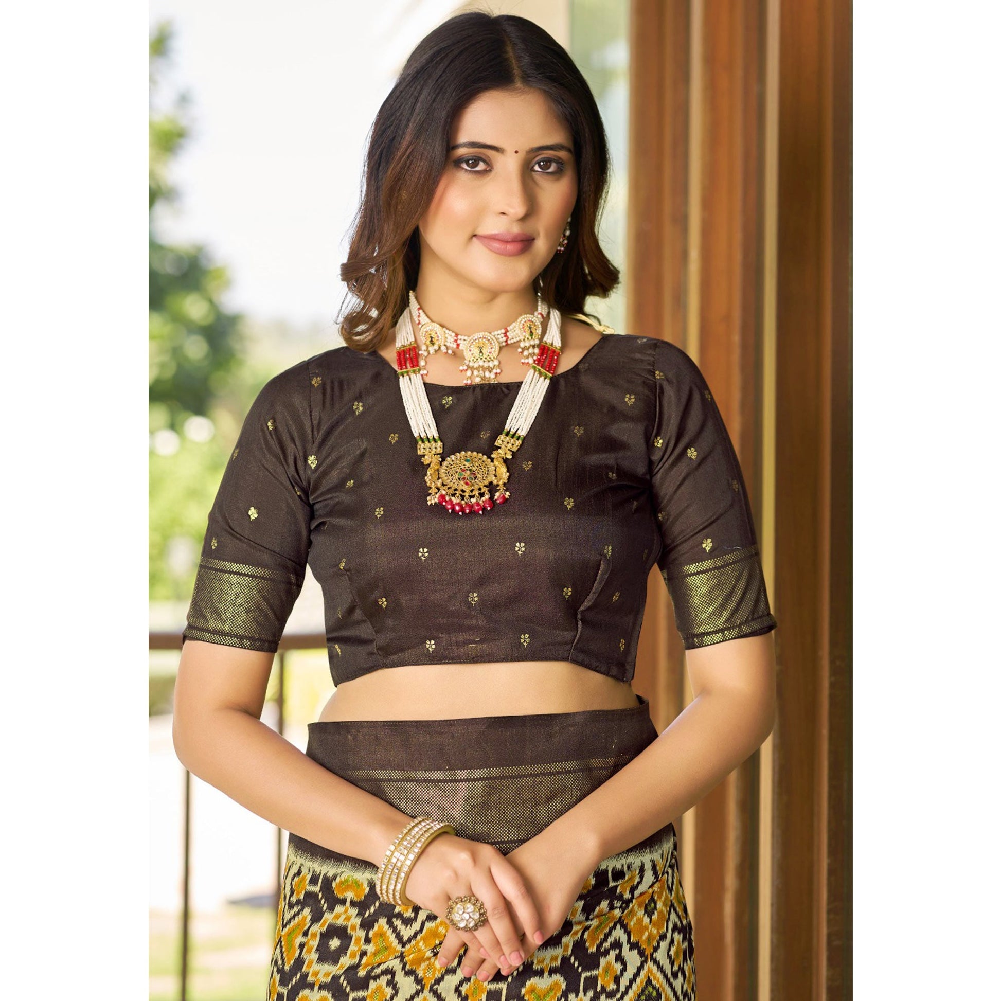 Brown Patola Printed Dola Silk Saree