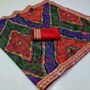 Multicolor Bandhani Printed Georgette Saree