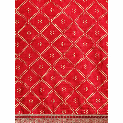 Maroon Bandhani Foil Printed Vichitra Silk Saree