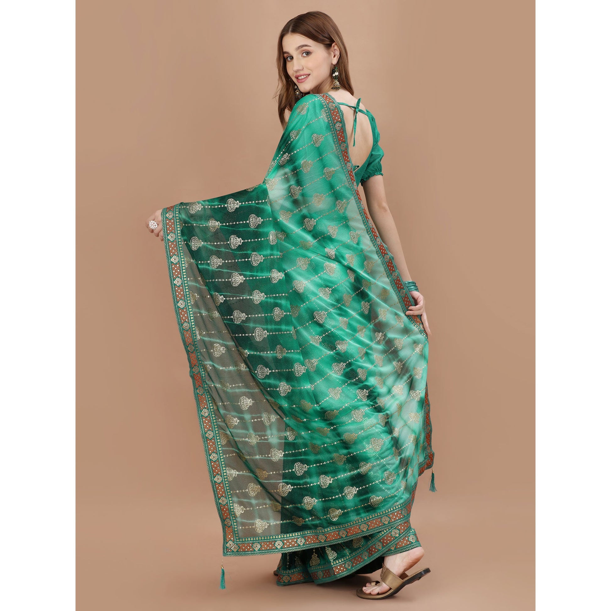 green-foil-printed-lycra-saree-with-lace-border