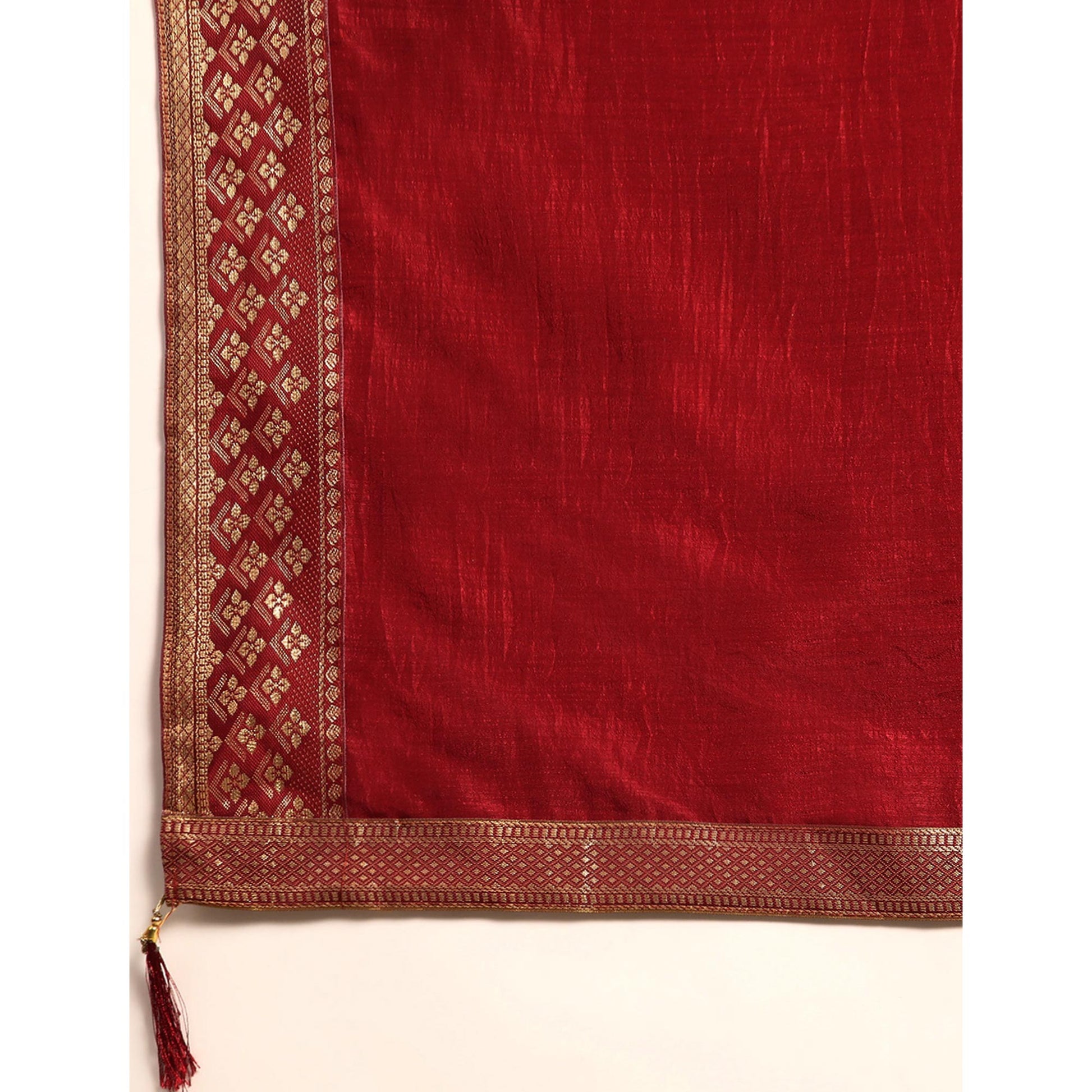 Maroon Solid Vichitra Silk Saree With Zari Border