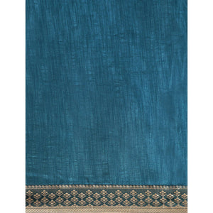Blue Solid Vichitra Silk Saree With Zari Border