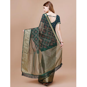 green-bandhani-printed-organza-saree-with-woven-border