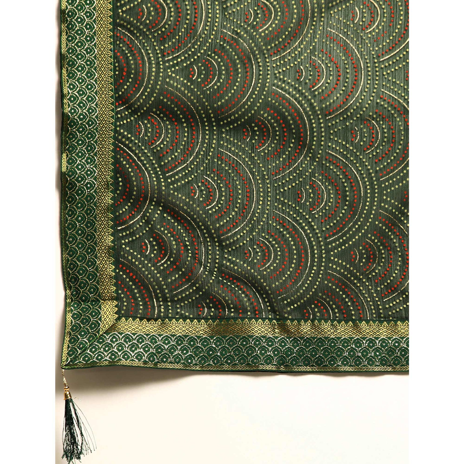 green-foil-printed-chiffon-saree-with-tassels