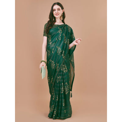 green-foil-printed-chiffon-saree-with-lace-border