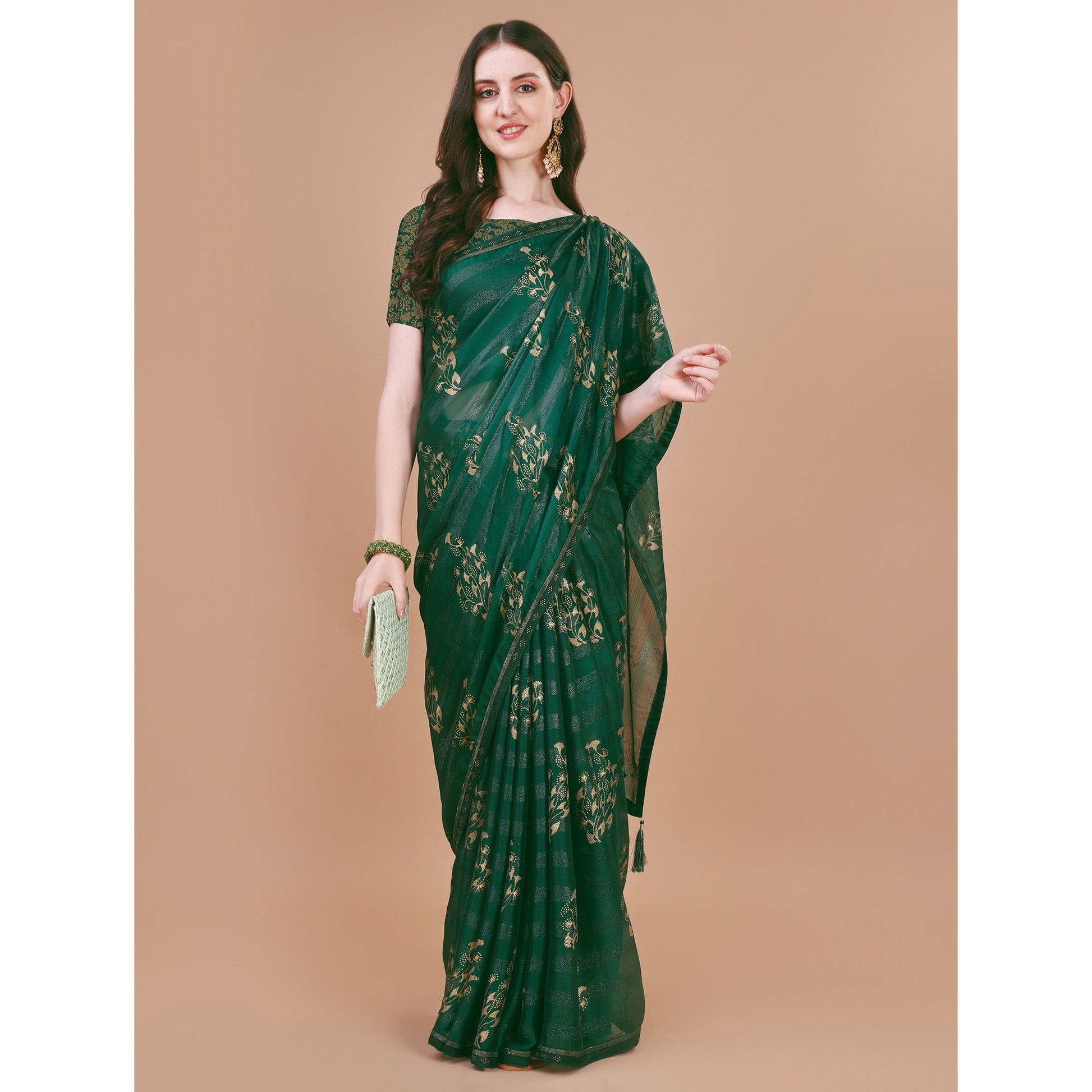 green-foil-printed-chiffon-saree-with-lace-border