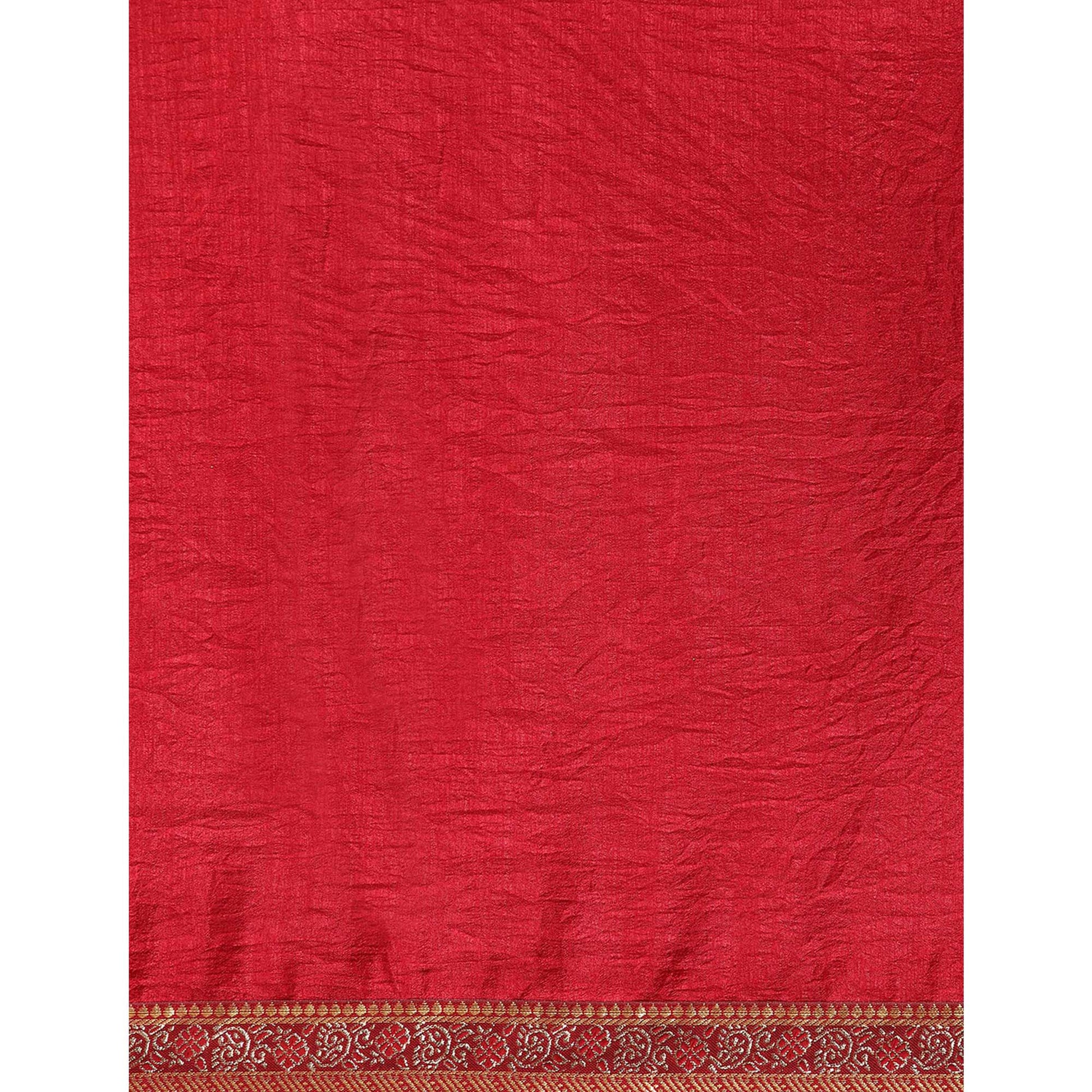 Maroon Swarovski Work Vichitra Silk Saree With Fancy Border