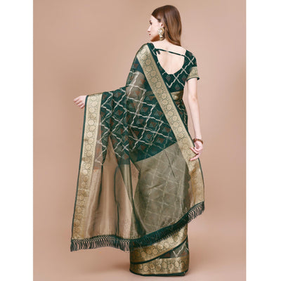 green-bandhani-printed-organza-saree-with-woven-border-2