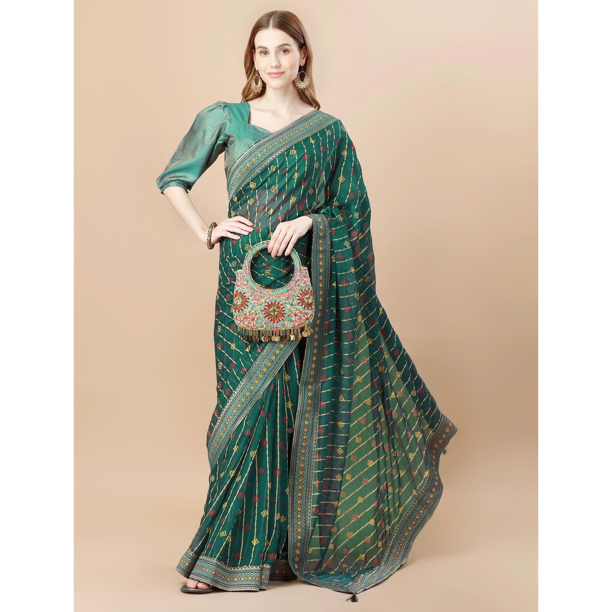 green-foil-printed-chiffon-saree-with-lace-border-1