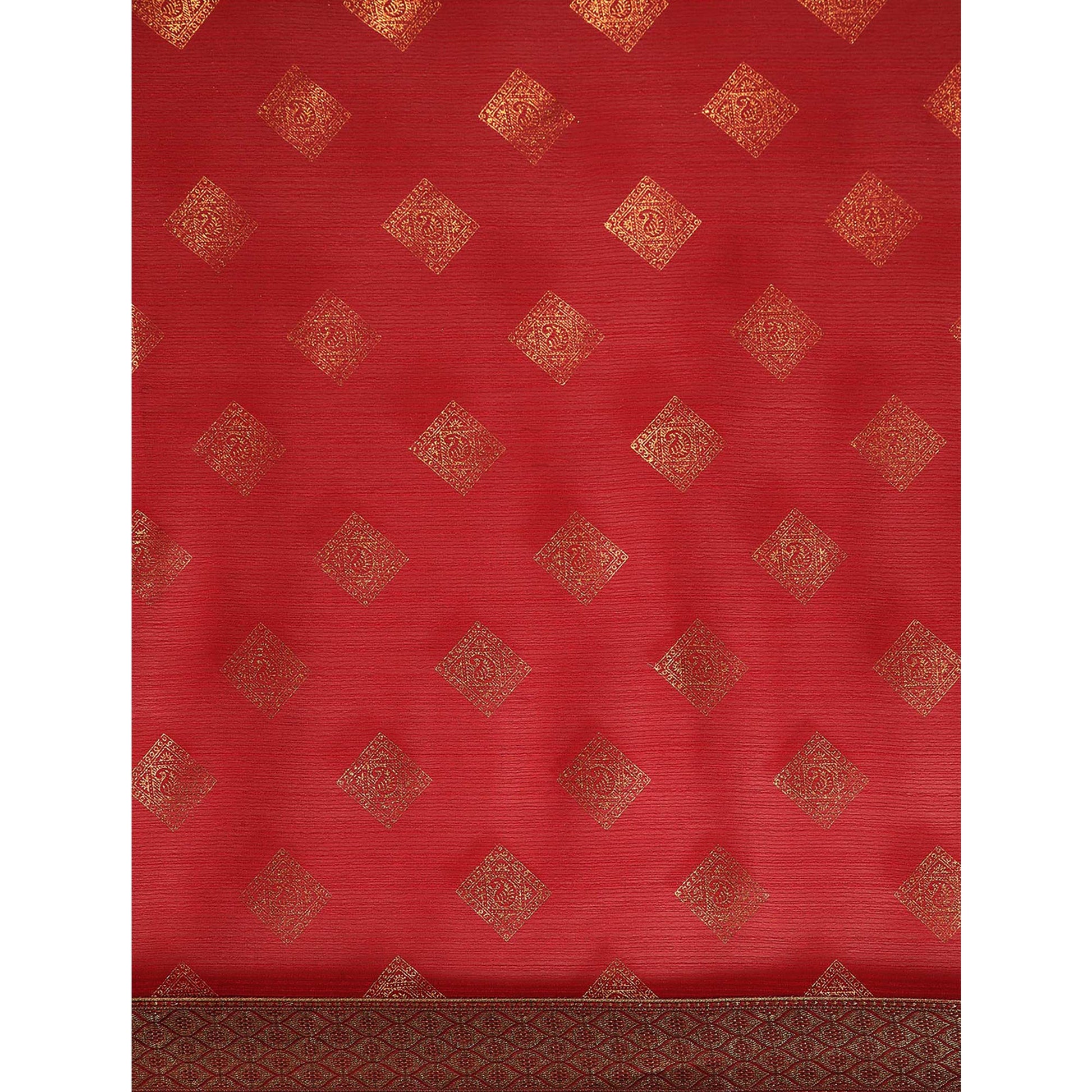 Maroon Foil Printed Chiffon Saree With Tassels