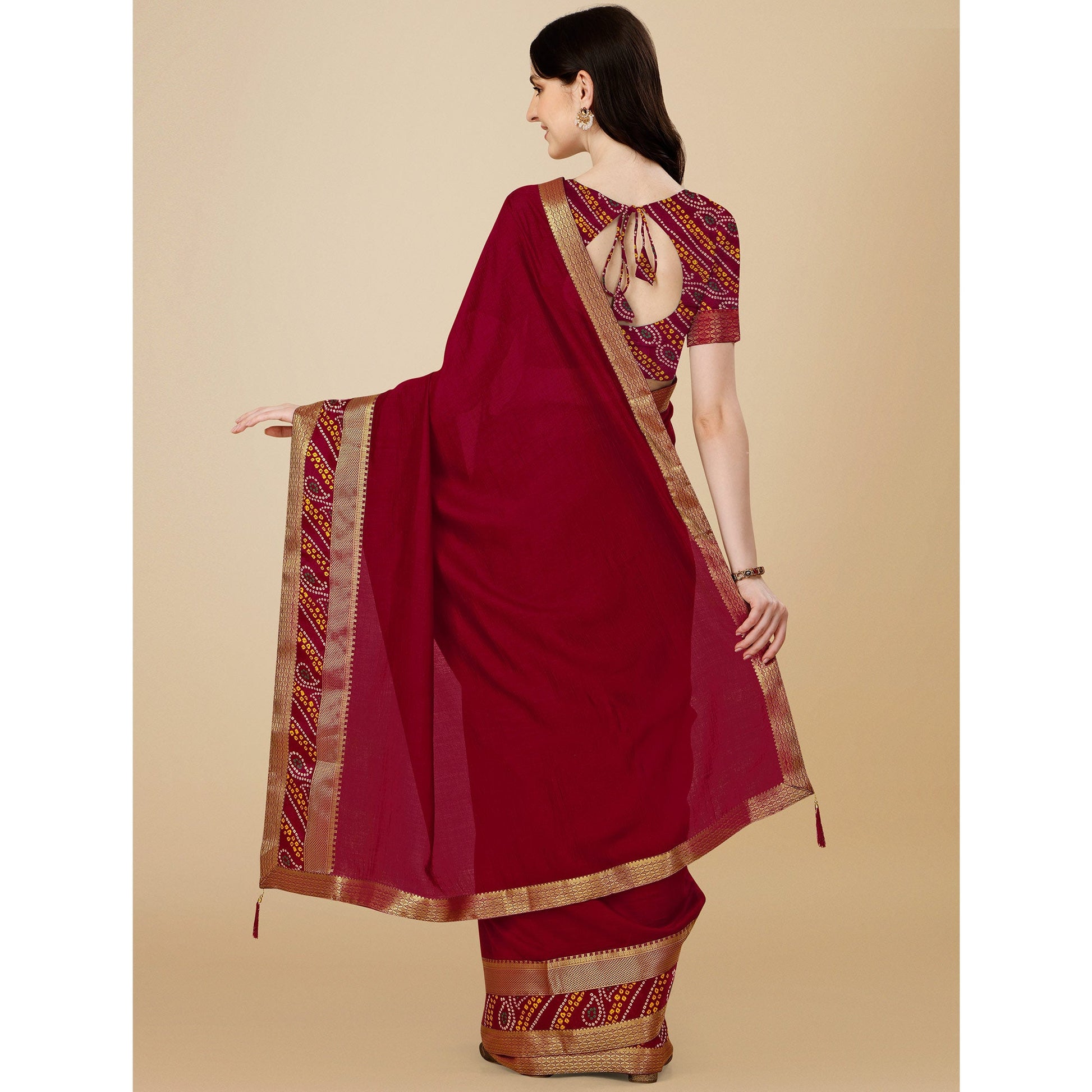 Maroon Solid Vichitra Silk Saree