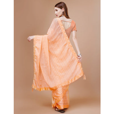 Light Orange Zari Work Chiffon Saree