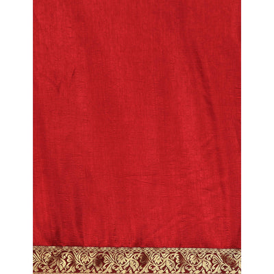 Maroon Solid Vichitra Silk Saree With Fancy Zari Border