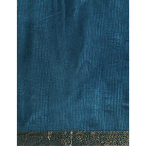 Blue Solid Vichitra Silk Saree With Fancy Zari Border