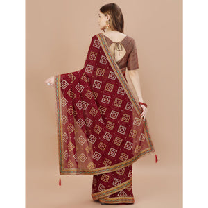 Brown Bandhani Printed Chiffon Saree