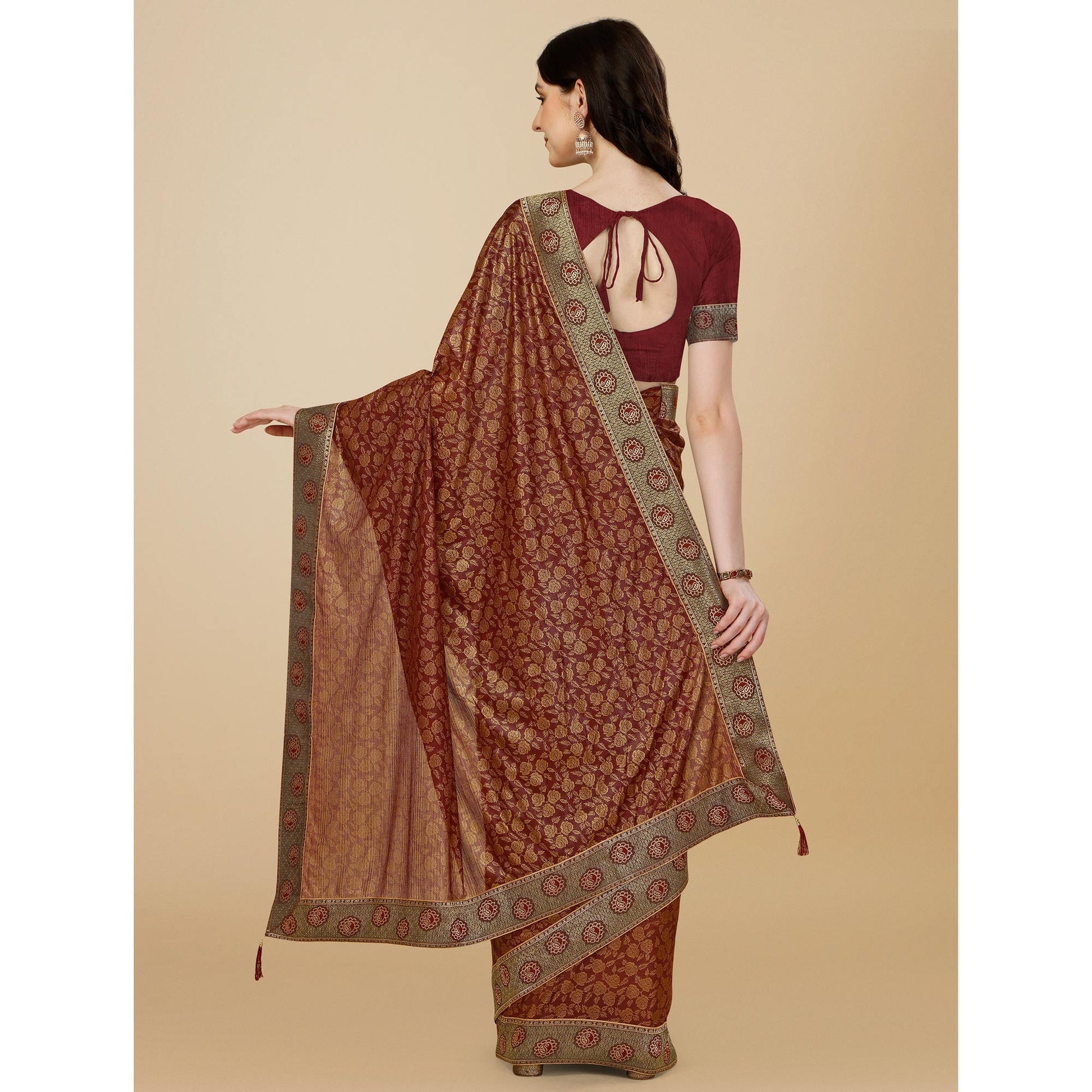 Maroon Floral Handloom Woven Rayon Saree