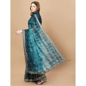 Blue Zari Work Chiffon Saree Lace Border