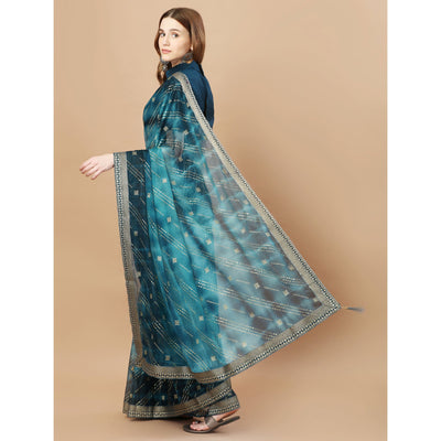 Blue Zari Work Chiffon Saree Lace Border