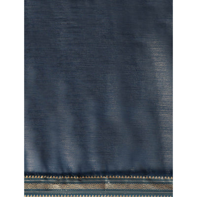 Blue Solid With Woven Border Chiffon Saree With Tassels
