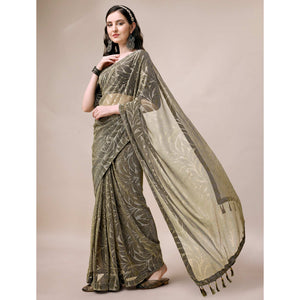 Mehendi Green Floral Printed Rayon Saree