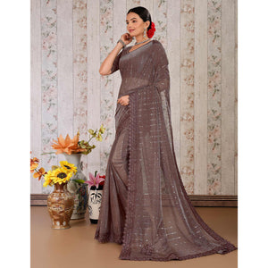 Brown Tikali With Floral Embroidered Lycra Saree